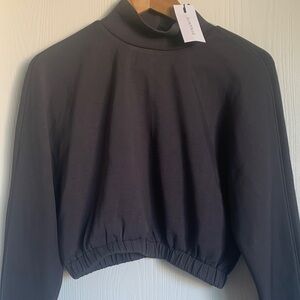 Reitmans Scuba Grey Funnel Neck Sweatshirt with Elastic  cropped Hem